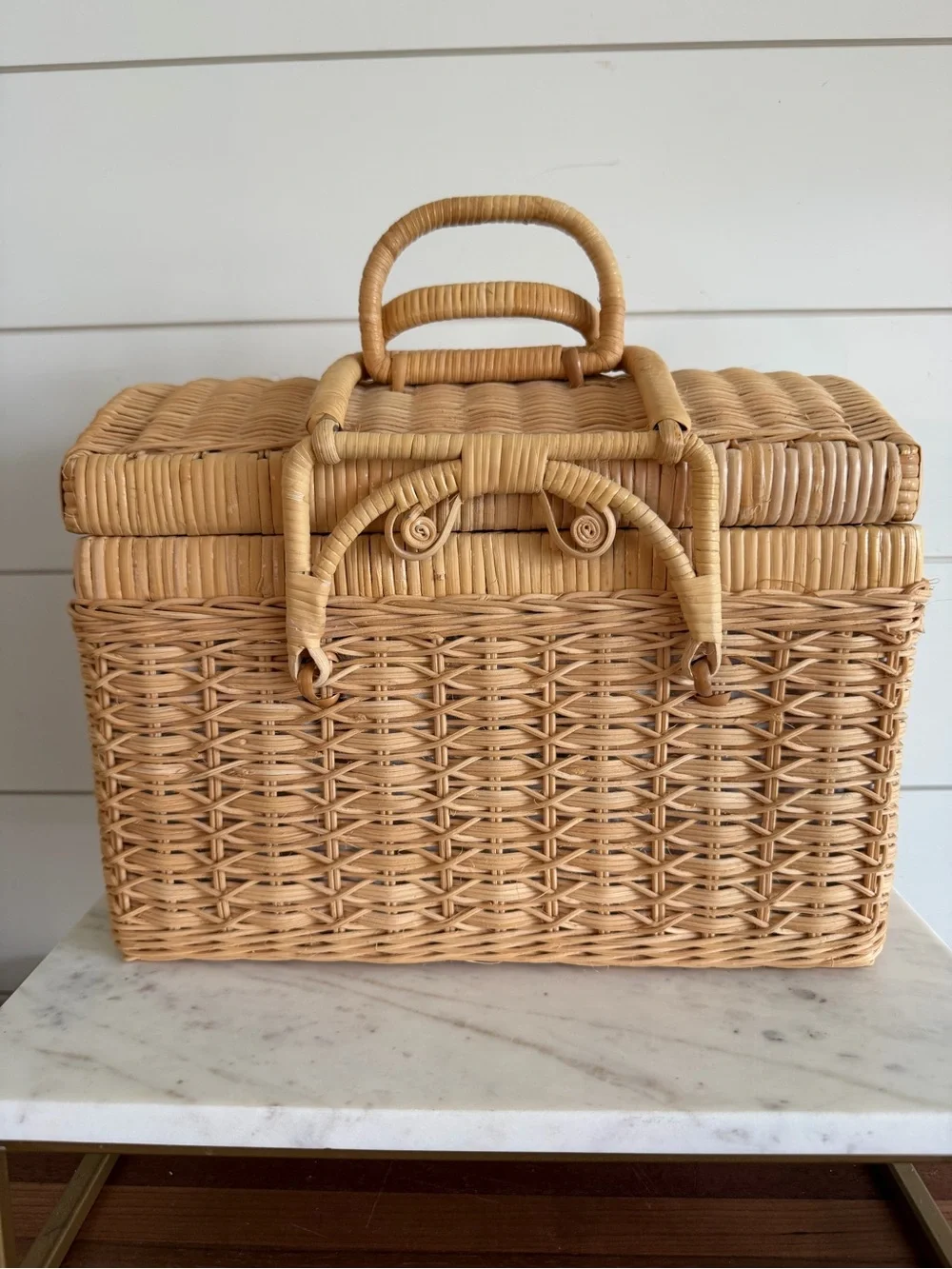 Vintage Rattan Style Basket Horse Motif Interior